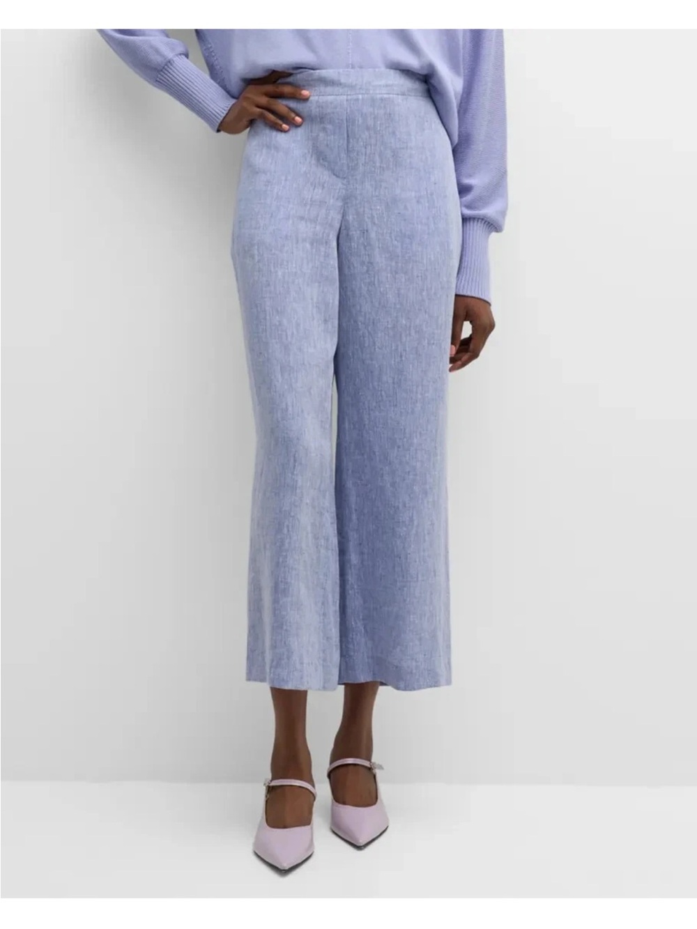 Lafayette 148 New York Columbus Linen Light Blue Wide-Leg Cropped Pants